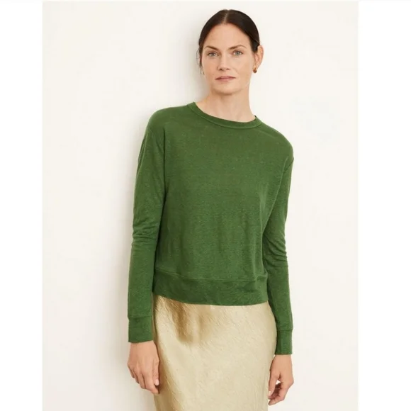 Vince • 100% Linen Long Sleeve Slub Pullover Shirt in Olive Drab Green Sz M - Picture 2 of 12